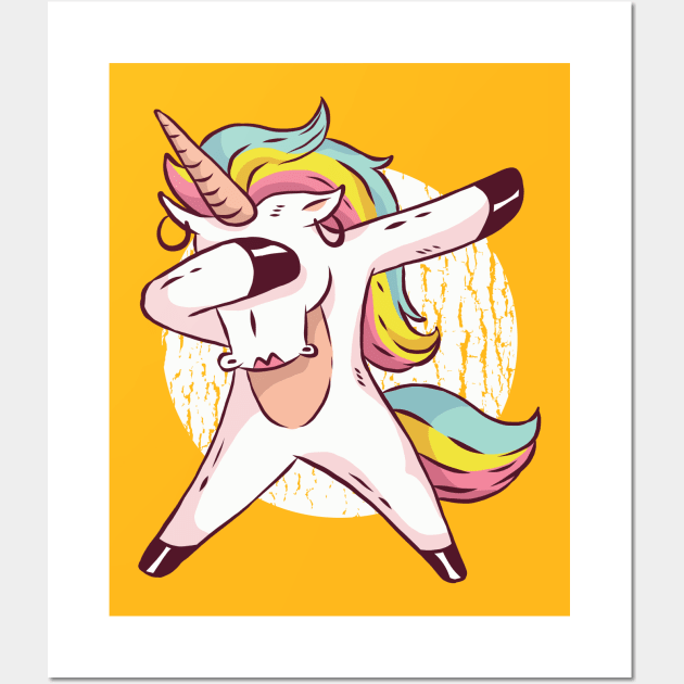 Funny Dabbing Unicorn Cute Gift For Girls Wall Art by illustramart Gifts & Apparel